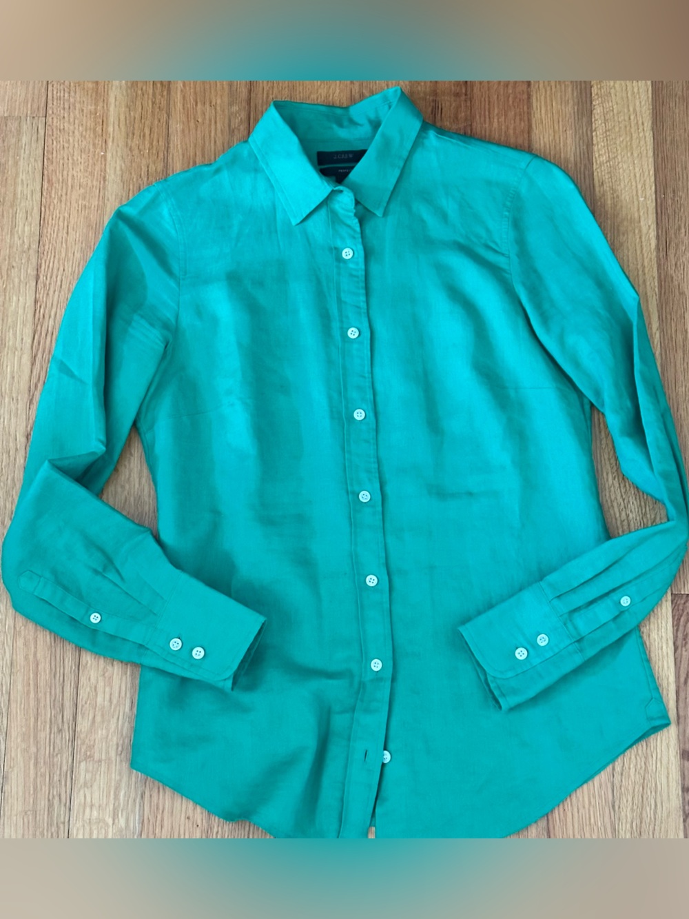 J.Crew button-up shirt green linen blended size 0 (v)